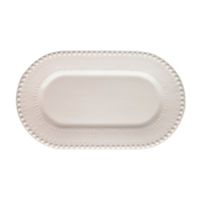 prato oval branco em cerâmica com padrão texturizado na borda