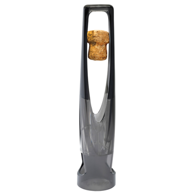 Saca-rolhas cinzento com rolha de cortiça encaixada