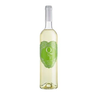 Garrafa de vinho branco Sauvignon Blanc com rótulo verde e tampa prateada