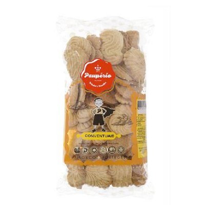 Pacote de biscoitos Paupério Conventuais em embalagem plástica transparente