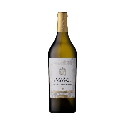Garrafa de vinho verde com rótulo branco e tampa dourada