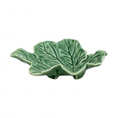 Prato decorativo verde em cerâmica com formato de folhas