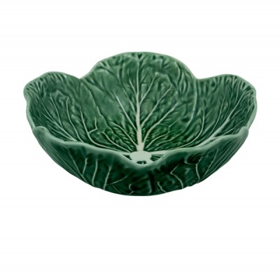 Prato verde em cerâmica com textura de folha de couve