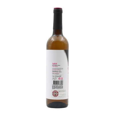 Garrafa de vinho branco Douro DOC Infiel com rótulo branco e texto