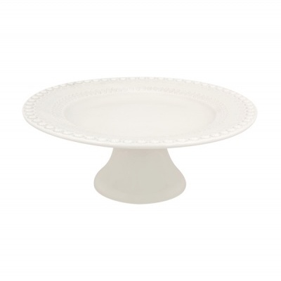 Prato para bolo branco em cerâmica com borda decorativa