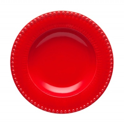 Prato fundo vermelho com borda decorada em cerâmica