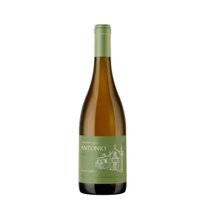 Garrafa de vinho branco com rótulo verde e tampa verde clara