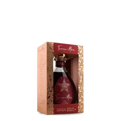 Garrafa de licor Ginja Serra da Estrela em caixa decorativa cobre e dourada