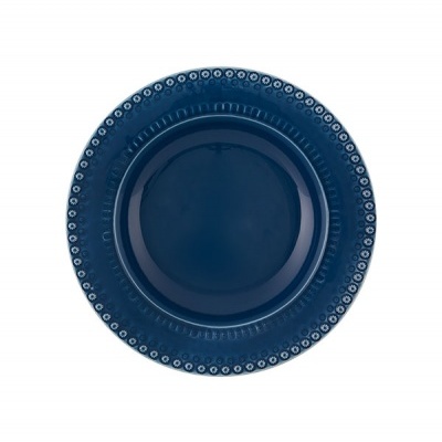 Prato cerâmico azul escuro com borda decorada