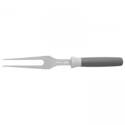 Garfo de cozinha inox com cabo cinza e lâmina prateada