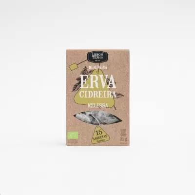 Caixa de chá biológico de erva cidreira Melissa com 15 saquetas da Lisbon Tea Co.