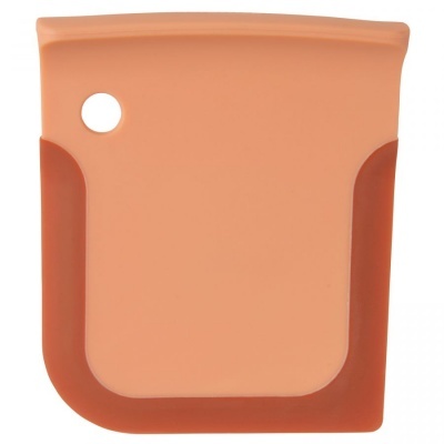 Raspador de silicone quadrado cor de rosa e terracota com furo no canto