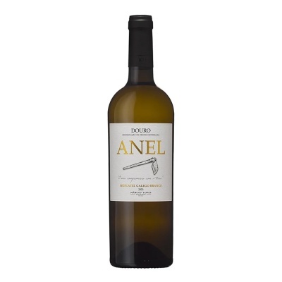 Garrafa de vinho branco Douro ANEL com rótulo branco e texto dourado