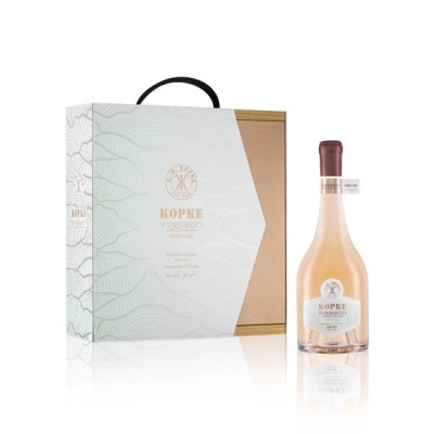Garrafa de vinho rosé Kopke com caixa para presente branca e bege