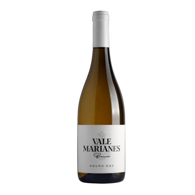 Garrafa de vinho branco Vale Marianes Reserva com rótulo branco e texto preto