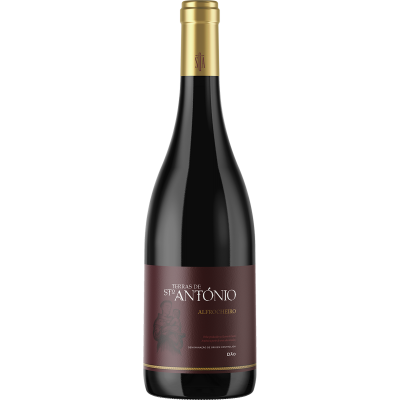 Garrafa de vinho tinto com rótulo castanho e cápsula dourada