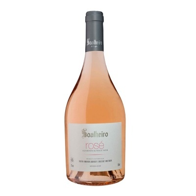 Garrafa de vinho rosé Soalheiro com rótulo branco e tampa cinza