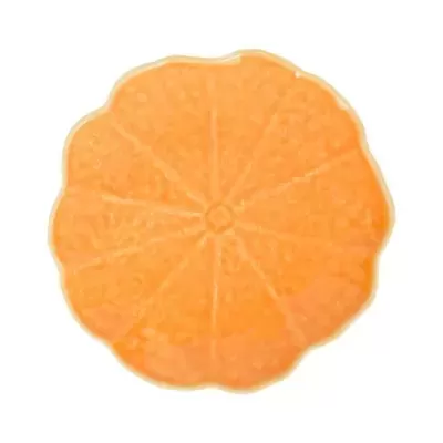 Produto redondo laranja com textura de gomos