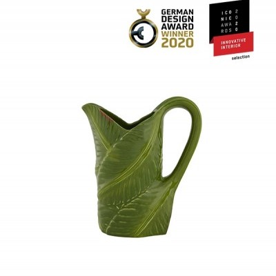 Jarra decorativa verde com padrão de folhas