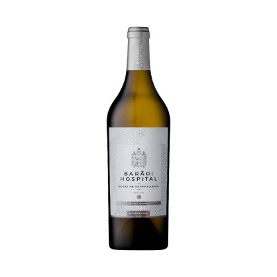 Garrafa de vinho branco BARÃO HOSPITAL com rótulo branco