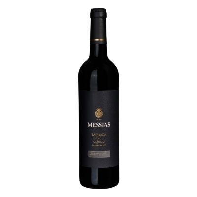 Garrafa de vinho tinto Messias Bairrada DOC Garrafeira 2019 com rótulo preto