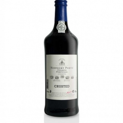 Garrafa de vinho Niepoort Porto com rótulo branco e tampa azul.