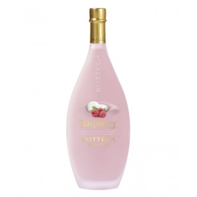 Garrafa rosa fosca de licor Raspberry da marca Bottega com tampa dourada