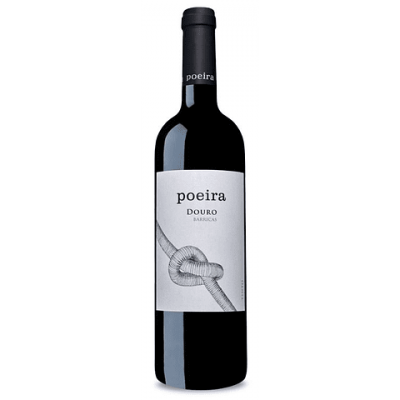 garrafa de vinho tinto Poeira Douro Barricas com rótulo branco e tampa preta