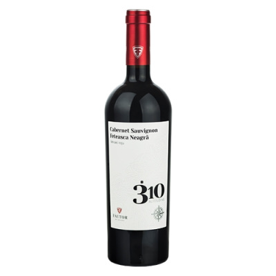 Fautor 310 Cabernet Sauvignon & Feteasca Neagra Garrafa de vinho tinto com rótulo branco e tampa vermelha