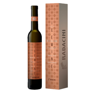 Garrafa de vinho branco ICE WINE Riesling doce com caixa da marca RADACINI