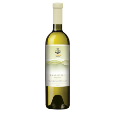 Garrafa de vinho branco Aviani Winery Rkatsiteli com rótulo branco e verde