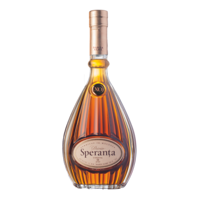 Garrafa de licor Domeni Speranța XO com rótulo branco e tampa champanhe