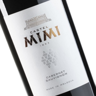 Garrafa de vinho Cabernet Sauvignon com rótulo branco e texto CASTEL Mimi 1893