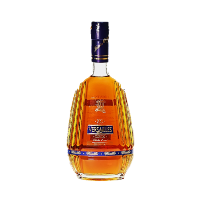 Garrafa de licor Versailles âmbar com rótulo azul