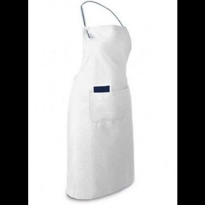 Avental branco com bolso frontal e alça ao pescoço