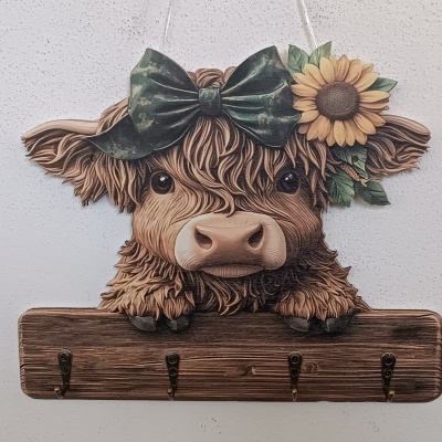 Cabide decorativo de vaca com quatro ganchos