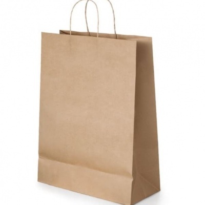 Saco de papel castanho com alças de corda