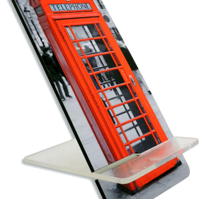 Suporte telemóvel com imagem de cabine telefónica vermelha clássica