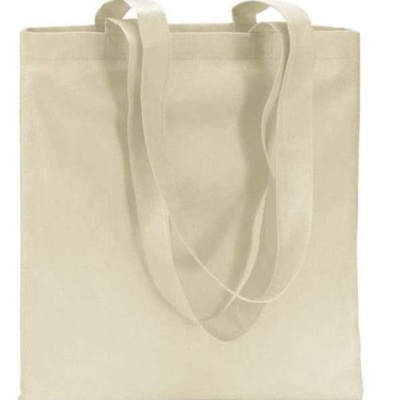 Saco ecologista de tecido bege claro com alças longas.