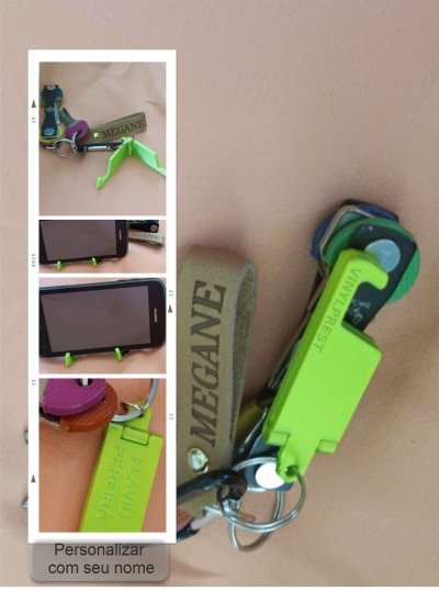 Porta-chaves com etiqueta de couro MEGANE e suporte verde para telemóvel