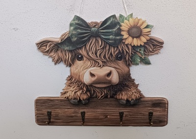 Cabide decorativo de vaca com quatro ganchos