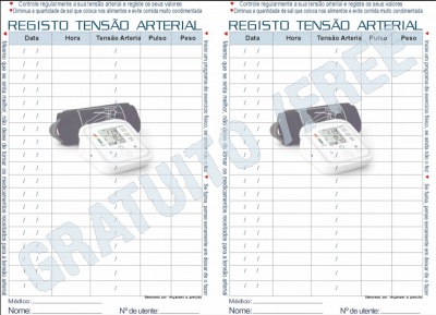 Página de registo de tensão arterial com medidor digital de pressão arterial