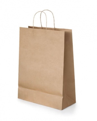 Saco de papel castanho com alças de corda