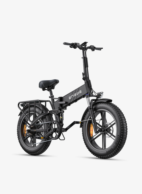 Bicicleta elétrica ENGWE Engine Pro 2.0. E-bike dobrável de aventura ao ar livre de alto torque de 75Nm Bicicleta elétrica dobrável preta com pneus grossos e suporte traseiro largo.
