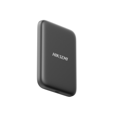 Disco rígido externo preto com marca HIKSEMI e porta USB