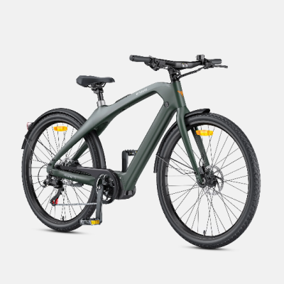 Bicicleta elétrica SAVELLI cinza mate com guarda-lamas e refletores amarelos