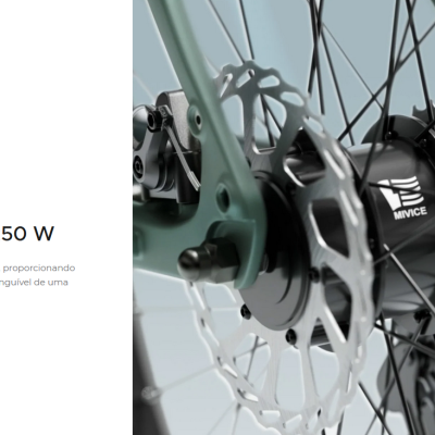 Motor de rotor interno preto MIVICE no quadro verde-água de bicicleta com disco de travão