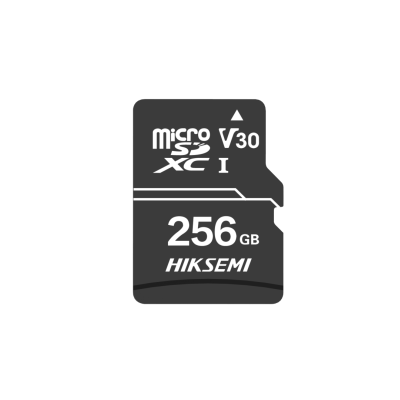 Cartão de memória microSD preto com texto branco e capacidade 256 GB