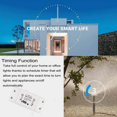 Casa branca moderna, temporizador ON/OFF branco e rega programada por 3 horas