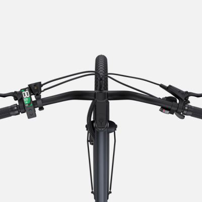 Guiador preto de bicicleta elétrica com visor digital e cabos